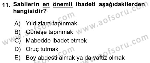 Yaşayan Dünya Dinleri Dersi 2021 - 2022 Yılı Yaz Okulu Sınav Soruları 11. Soru