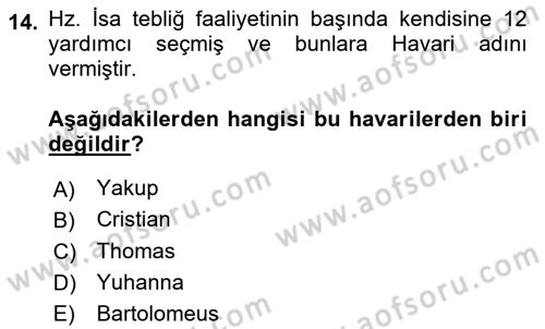 Yaşayan Dünya Dinleri Dersi 2021 - 2022 Yılı Yaz Okulu Sınav Soruları 14. Soru