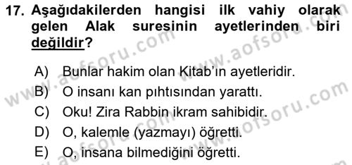 Yaşayan Dünya Dinleri Dersi 2021 - 2022 Yılı Yaz Okulu Sınav Soruları 17. Soru