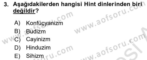 Yaşayan Dünya Dinleri Dersi 2021 - 2022 Yılı Yaz Okulu Sınav Soruları 3. Soru