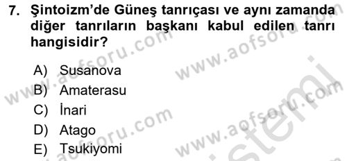 Yaşayan Dünya Dinleri Dersi 2021 - 2022 Yılı Yaz Okulu Sınav Soruları 7. Soru