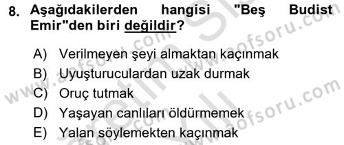 Yaşayan Dünya Dinleri Dersi 2021 - 2022 Yılı Yaz Okulu Sınav Soruları 8. Soru