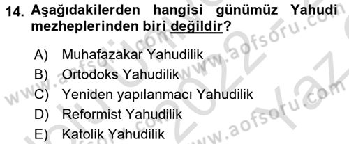 Yaşayan Dünya Dinleri Dersi 2022 - 2023 Yılı Yaz Okulu Sınav Soruları 14. Soru