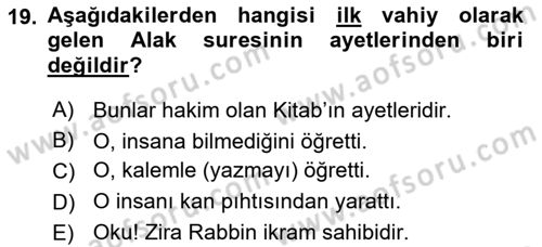 Yaşayan Dünya Dinleri Dersi 2022 - 2023 Yılı Yaz Okulu Sınav Soruları 19. Soru