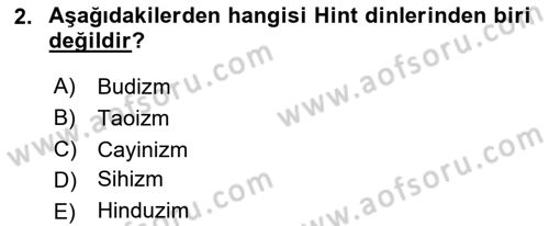 Yaşayan Dünya Dinleri Dersi 2022 - 2023 Yılı Yaz Okulu Sınav Soruları 2. Soru