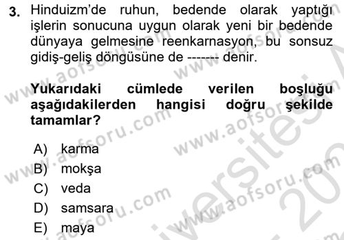 Yaşayan Dünya Dinleri Dersi 2022 - 2023 Yılı Yaz Okulu Sınav Soruları 3. Soru