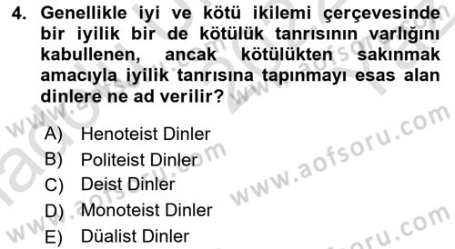 Yaşayan Dünya Dinleri Dersi 2022 - 2023 Yılı Yaz Okulu Sınav Soruları 4. Soru