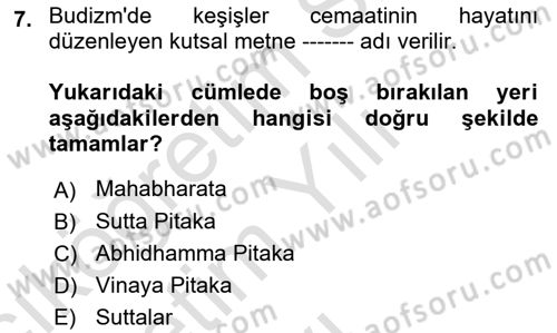 Yaşayan Dünya Dinleri Dersi 2022 - 2023 Yılı Yaz Okulu Sınav Soruları 7. Soru