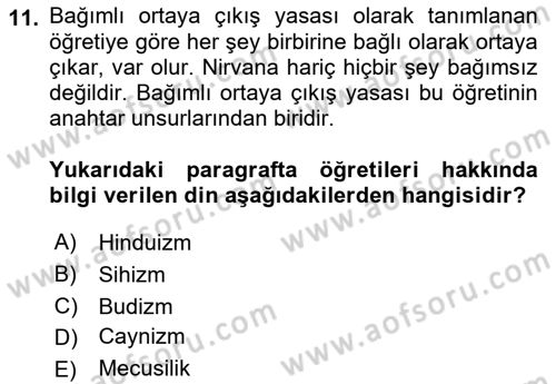 Yaşayan Dünya Dinleri Dersi 2023 - 2024 Yılı (Vize) Ara Sınav Soruları 11. Soru