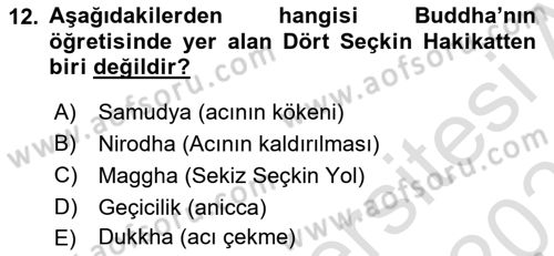 Yaşayan Dünya Dinleri Dersi 2023 - 2024 Yılı (Vize) Ara Sınav Soruları 12. Soru