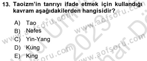 Yaşayan Dünya Dinleri Dersi 2023 - 2024 Yılı (Vize) Ara Sınav Soruları 13. Soru