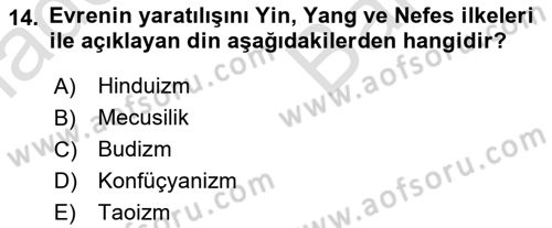 Yaşayan Dünya Dinleri Dersi 2023 - 2024 Yılı (Vize) Ara Sınav Soruları 14. Soru
