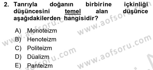 Yaşayan Dünya Dinleri Dersi 2023 - 2024 Yılı (Vize) Ara Sınav Soruları 2. Soru
