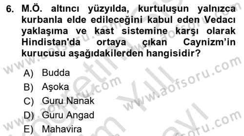 Yaşayan Dünya Dinleri Dersi 2023 - 2024 Yılı (Vize) Ara Sınav Soruları 6. Soru