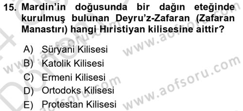 Yaşayan Dünya Dinleri Dersi 2023 - 2024 Yılı (Final) Dönem Sonu Sınav Soruları 15. Soru