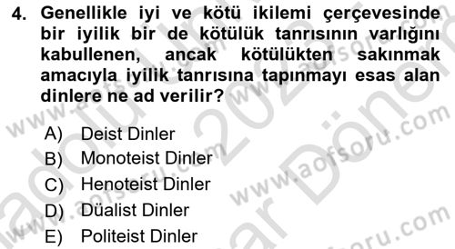 Yaşayan Dünya Dinleri Dersi 2023 - 2024 Yılı (Final) Dönem Sonu Sınav Soruları 4. Soru