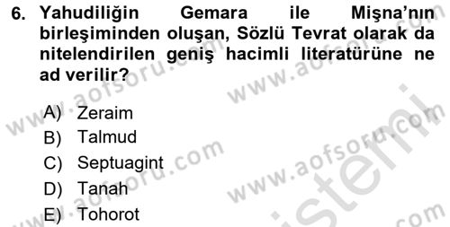 Yaşayan Dünya Dinleri Dersi 2023 - 2024 Yılı (Final) Dönem Sonu Sınav Soruları 6. Soru