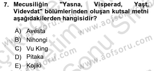 Yaşayan Dünya Dinleri Dersi 2023 - 2024 Yılı (Final) Dönem Sonu Sınav Soruları 7. Soru