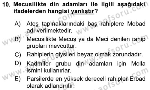 Yaşayan Dünya Dinleri Dersi 2023 - 2024 Yılı Yaz Okulu Sınav Soruları 10. Soru