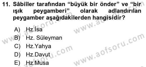 Yaşayan Dünya Dinleri Dersi 2023 - 2024 Yılı Yaz Okulu Sınav Soruları 11. Soru