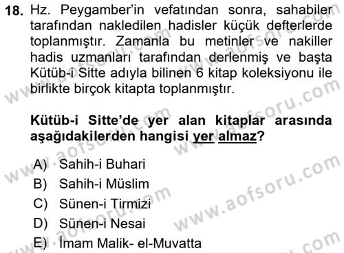 Yaşayan Dünya Dinleri Dersi 2023 - 2024 Yılı Yaz Okulu Sınav Soruları 18. Soru