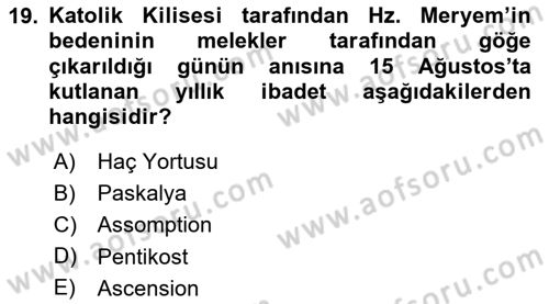 Yaşayan Dünya Dinleri Dersi 2023 - 2024 Yılı Yaz Okulu Sınav Soruları 19. Soru
