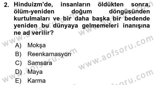 Yaşayan Dünya Dinleri Dersi 2023 - 2024 Yılı Yaz Okulu Sınav Soruları 2. Soru