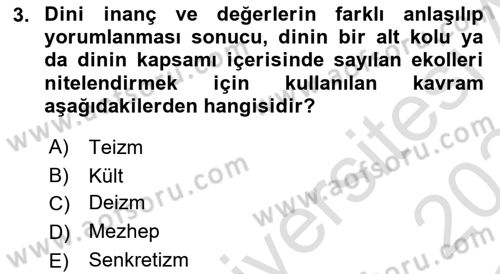 Yaşayan Dünya Dinleri Dersi 2023 - 2024 Yılı Yaz Okulu Sınav Soruları 3. Soru