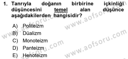 Yaşayan Dünya Dinleri Dersi 2024 - 2025 Yılı (Vize) Ara Sınav Soruları 1. Soru