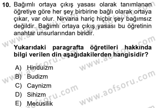 Yaşayan Dünya Dinleri Dersi 2024 - 2025 Yılı (Vize) Ara Sınav Soruları 10. Soru