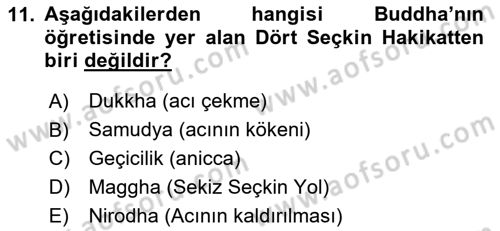 Yaşayan Dünya Dinleri Dersi 2024 - 2025 Yılı (Vize) Ara Sınav Soruları 11. Soru