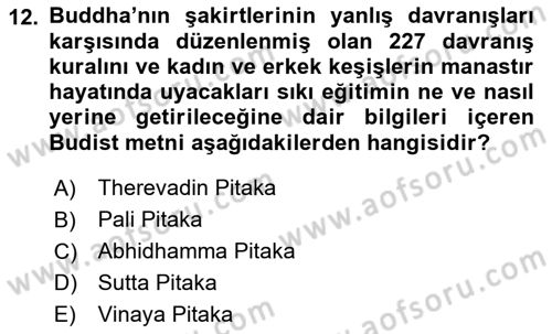 Yaşayan Dünya Dinleri Dersi 2024 - 2025 Yılı (Vize) Ara Sınav Soruları 12. Soru
