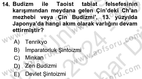 Yaşayan Dünya Dinleri Dersi 2024 - 2025 Yılı (Vize) Ara Sınav Soruları 14. Soru