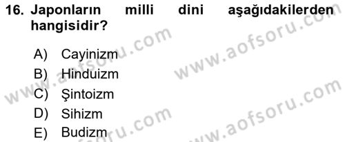Yaşayan Dünya Dinleri Dersi 2024 - 2025 Yılı (Vize) Ara Sınav Soruları 16. Soru