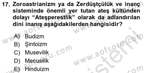 Yaşayan Dünya Dinleri Dersi 2024 - 2025 Yılı (Vize) Ara Sınav Soruları 17. Soru