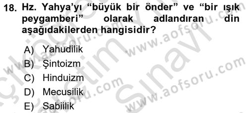 Yaşayan Dünya Dinleri Dersi 2024 - 2025 Yılı (Vize) Ara Sınav Soruları 18. Soru