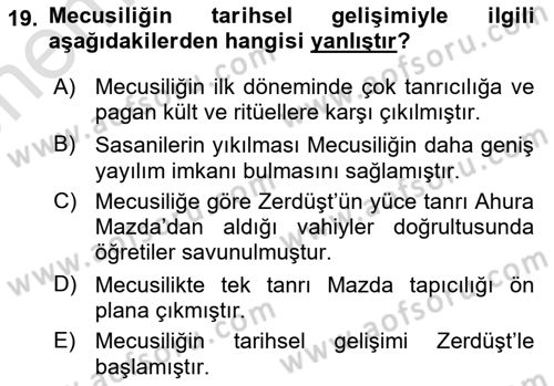 Yaşayan Dünya Dinleri Dersi 2024 - 2025 Yılı (Vize) Ara Sınav Soruları 19. Soru