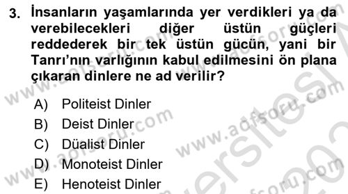 Yaşayan Dünya Dinleri Dersi 2024 - 2025 Yılı (Vize) Ara Sınav Soruları 3. Soru