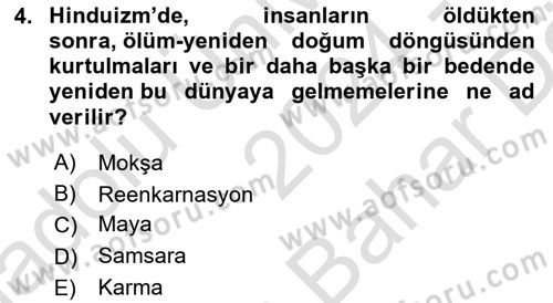 Yaşayan Dünya Dinleri Dersi 2024 - 2025 Yılı (Vize) Ara Sınav Soruları 4. Soru