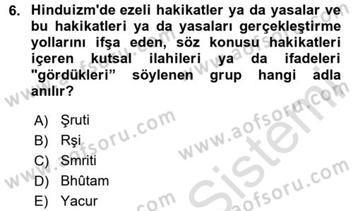 Yaşayan Dünya Dinleri Dersi 2024 - 2025 Yılı (Vize) Ara Sınav Soruları 6. Soru