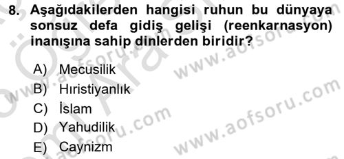 Yaşayan Dünya Dinleri Dersi 2024 - 2025 Yılı (Vize) Ara Sınav Soruları 8. Soru