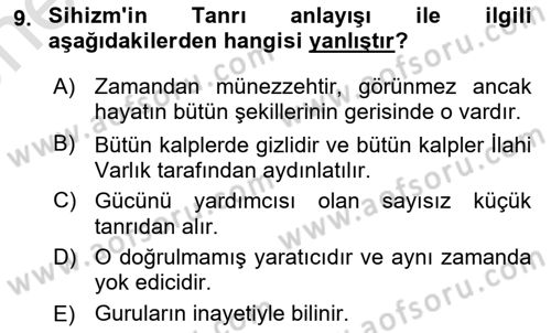 Yaşayan Dünya Dinleri Dersi 2024 - 2025 Yılı (Vize) Ara Sınav Soruları 9. Soru