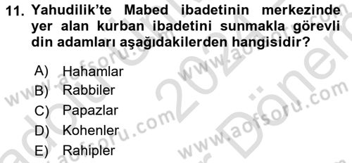 Yaşayan Dünya Dinleri Dersi 2024 - 2025 Yılı (Final) Dönem Sonu Sınav Soruları 11. Soru