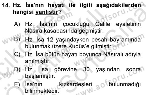 Yaşayan Dünya Dinleri Dersi 2024 - 2025 Yılı (Final) Dönem Sonu Sınav Soruları 14. Soru