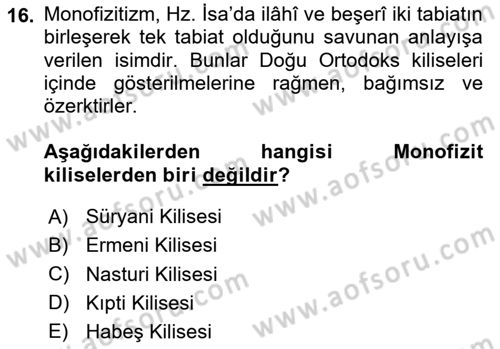 Yaşayan Dünya Dinleri Dersi 2024 - 2025 Yılı (Final) Dönem Sonu Sınav Soruları 16. Soru