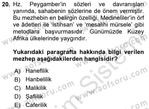 Yaşayan Dünya Dinleri Dersi 2024 - 2025 Yılı (Final) Dönem Sonu Sınav Soruları 20. Soru