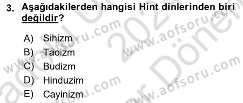 Yaşayan Dünya Dinleri Dersi 2024 - 2025 Yılı (Final) Dönem Sonu Sınav Soruları 3. Soru