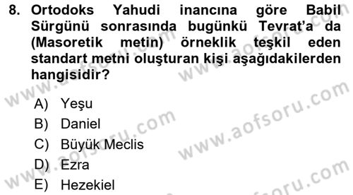 Yaşayan Dünya Dinleri Dersi 2024 - 2025 Yılı (Final) Dönem Sonu Sınav Soruları 8. Soru