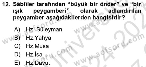 Yaşayan Dünya Dinleri Dersi 2024 - 2025 Yılı Yaz Okulu Sınav Soruları 12. Soru