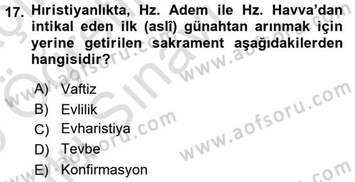 Yaşayan Dünya Dinleri Dersi 2024 - 2025 Yılı Yaz Okulu Sınav Soruları 17. Soru